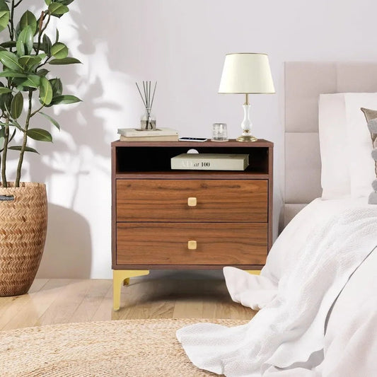 Nightstands Set of 2 with Wireless Charging Function, Wood Night Stands 2 Sets with Drawers and Open Shelf Storage - Blu Lotus Boutique