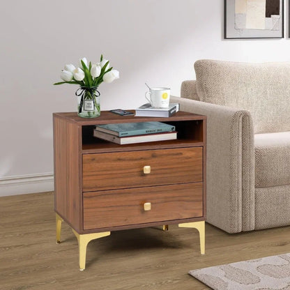 Nightstands Set of 2 with Wireless Charging Function, Wood Night Stands 2 Sets with Drawers and Open Shelf Storage - Blu Lotus Boutique
