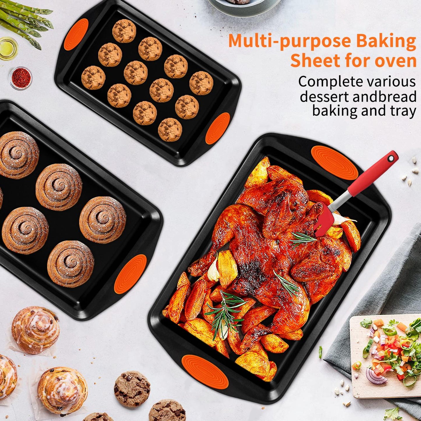 Nonstick Heavy Steel Baking Pans wSilicone Handles - Blu Lotus Boutique