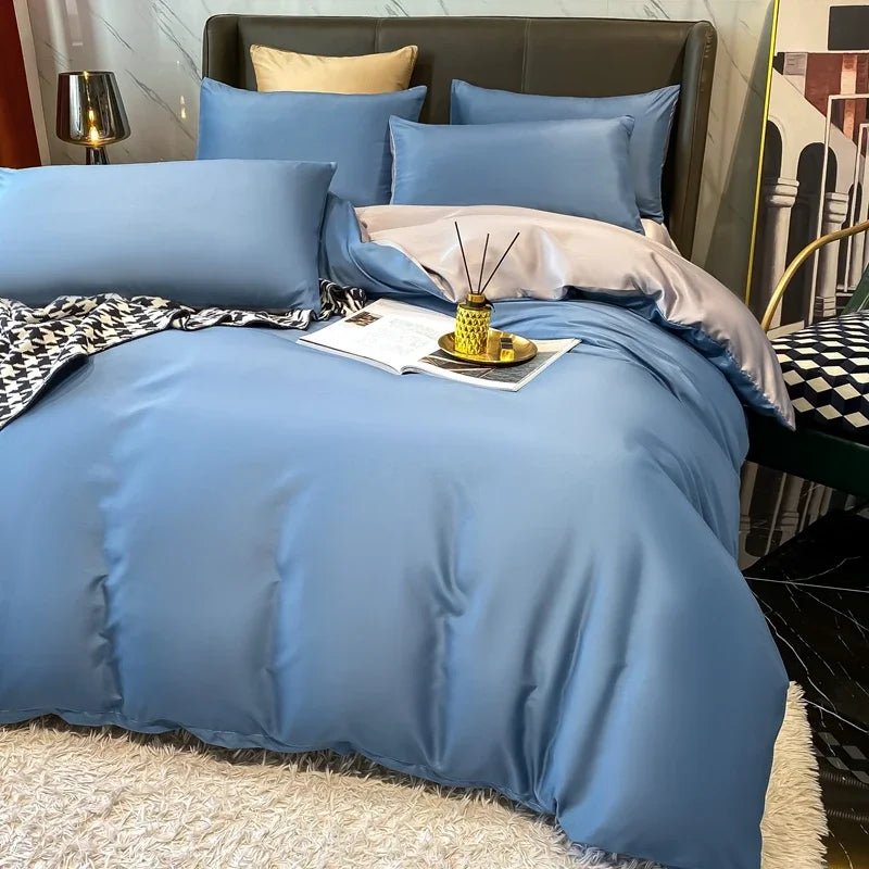 Nordic 100% Cotton Bedding Set with Sheet Duvet Cover Pillowcases Single Couple Bedsheet King Queen Double Twin Size Bed Linen - Blu Lotus Boutique