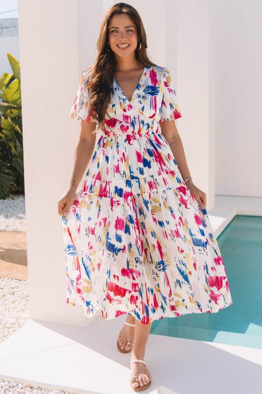 Nyomi Short Puff Sleeve Tiered Maxi Dress - Blu Lotus Boutique