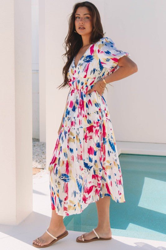 Nyomi Short Puff Sleeve Tiered Maxi Dress - Blu Lotus Boutique
