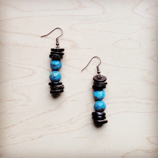 Ocean Agate and Wood Drop Earrings - Blu Lotus Boutique