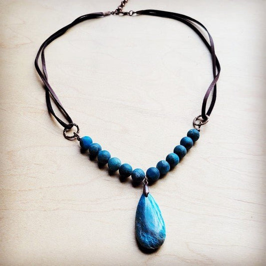 Ocean Agate Collar Necklace w/GenuineLeather Accen - Blu Lotus Boutique