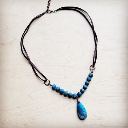 Ocean Agate Collar Necklace w/GenuineLeather Accen - Blu Lotus Boutique