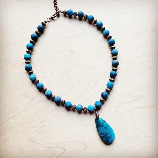 Ocean Agate Collar Necklace w/Pendant - Blu Lotus Boutique