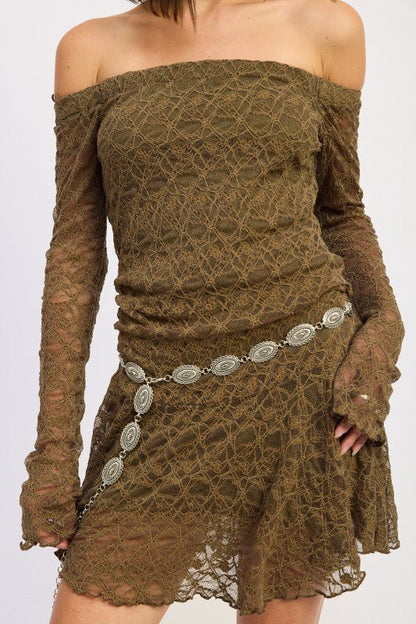 OFF SHOULDER LACE MINI DRESS - Blu Lotus Boutique