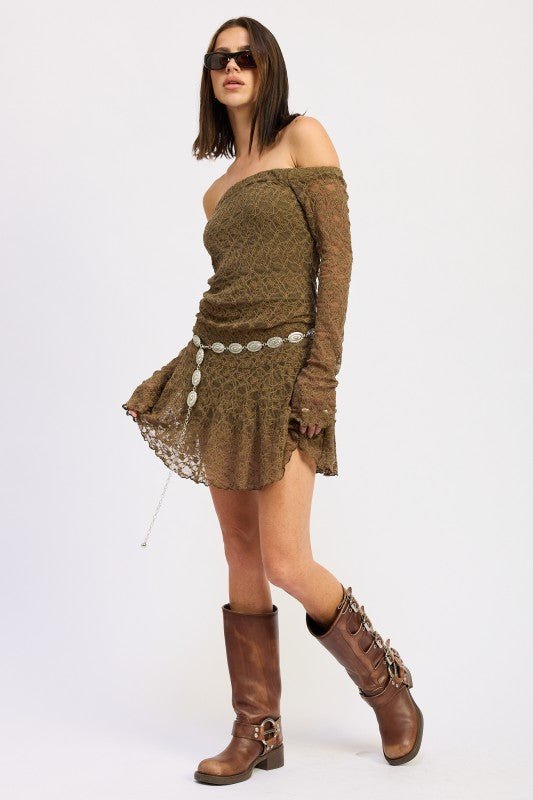 OFF SHOULDER LACE MINI DRESS - Blu Lotus Boutique