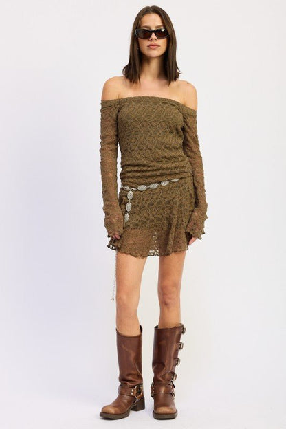 OFF SHOULDER LACE MINI DRESS - Blu Lotus Boutique