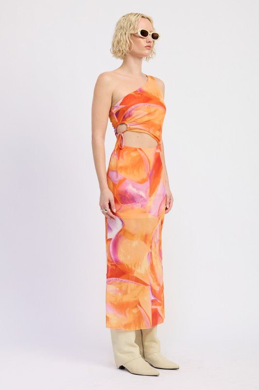 ONE SHOULDER MAXI DRESS WITH SIDE CUT OUT DETAIL - Blu Lotus Boutique