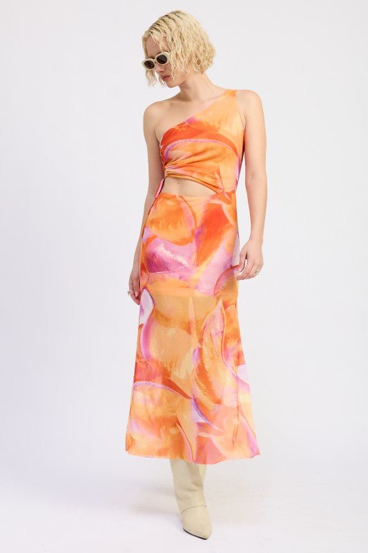 ONE SHOULDER MAXI DRESS WITH SIDE CUT OUT DETAIL - Blu Lotus Boutique