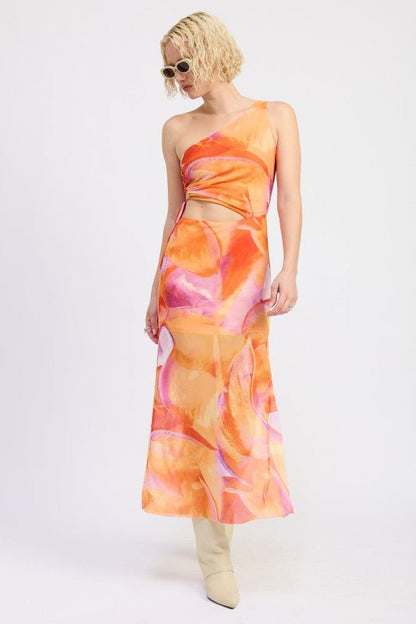 ONE SHOULDER MAXI DRESS WITH SIDE CUT OUT DETAIL - Blu Lotus Boutique