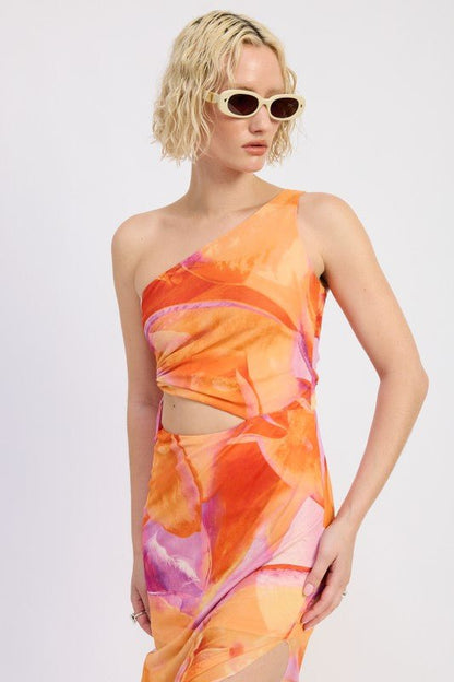 ONE SHOULDER MAXI DRESS WITH SIDE CUT OUT DETAIL - Blu Lotus Boutique