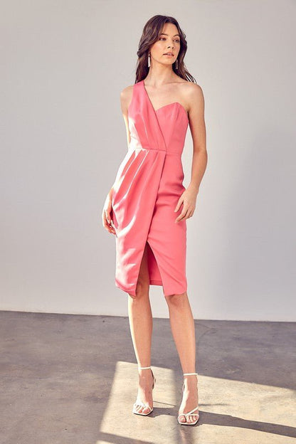 One Shoulder Overlap Dress - Blu Lotus Boutique