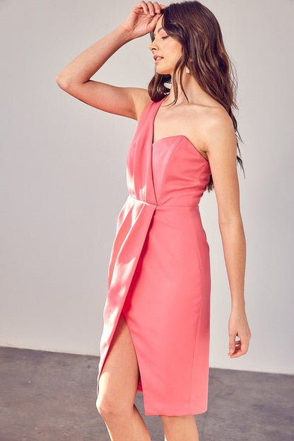 One Shoulder Overlap Dress - Blu Lotus Boutique
