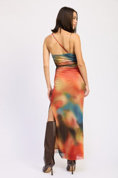 ONE SHOULDER RUCHED MAXI DRESS - Blu Lotus Boutique