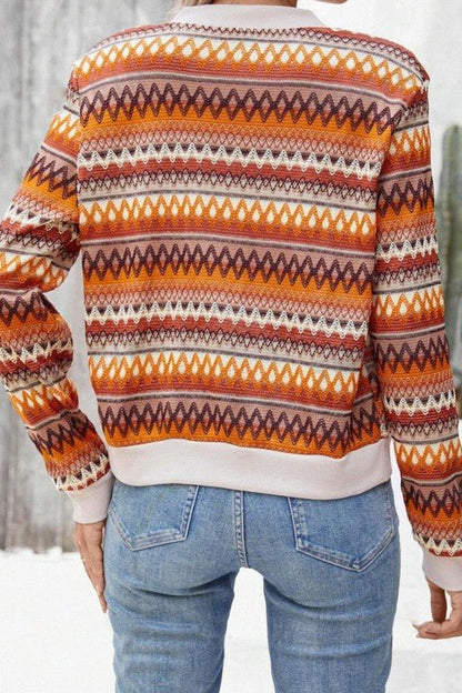 Orange Boho Striped Zip Up Long Sleeve Jacket - Blu Lotus Boutique