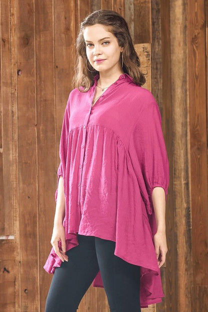 Oversized Button - down Babydoll Tunic Top - Blu Lotus Boutique