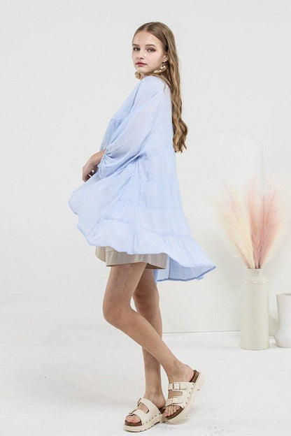 Oversized Button - down Babydoll Tunic Top - Blu Lotus Boutique