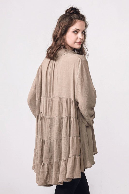 Oversized Button - down Babydoll Tunic Top - Blu Lotus Boutique