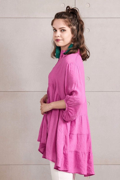 Oversized Button - down Babydoll Tunic Top - Blu Lotus Boutique