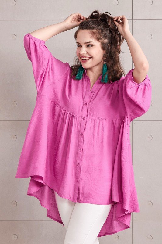 Oversized Button - down Babydoll Tunic Top - Blu Lotus Boutique