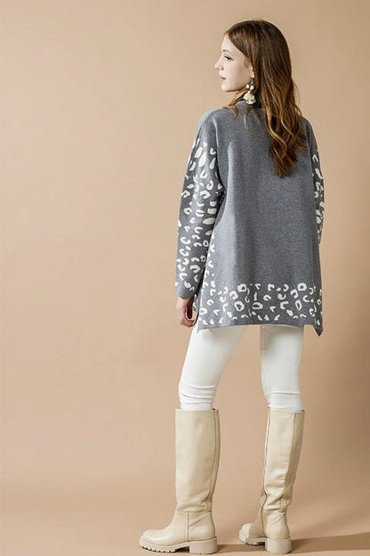 Oversized Mock Neck Leopard Print Sweater Tunic - Blu Lotus Boutique