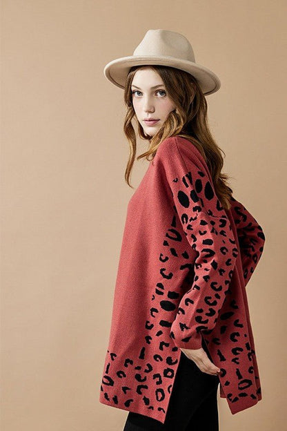Oversized Mock Neck Leopard Print Sweater Tunic - Blu Lotus Boutique