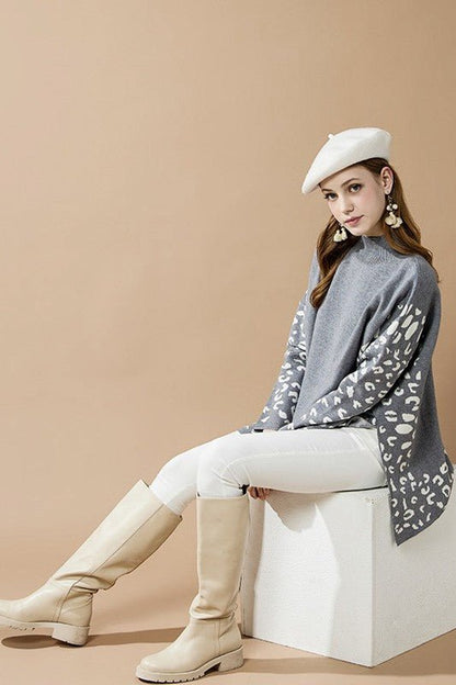 Oversized Mock Neck Leopard Print Sweater Tunic - Blu Lotus Boutique
