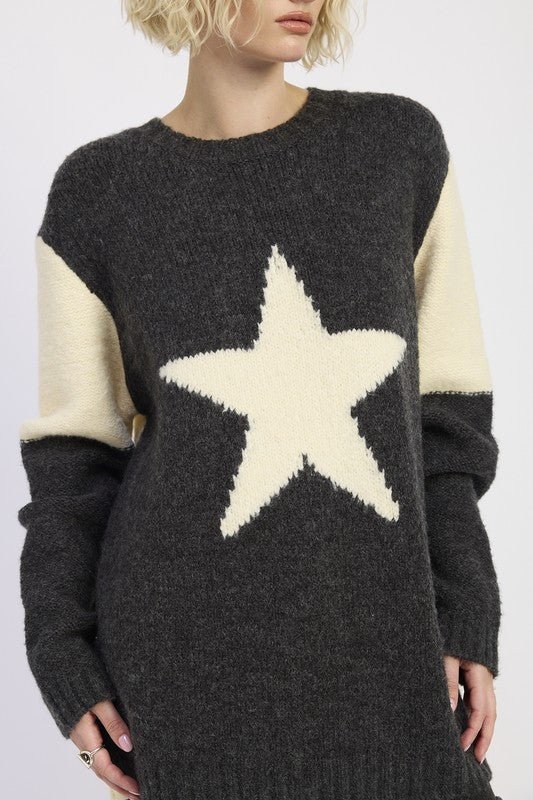 OVERSIZED SWEATER WITH STAR PRINT - Blu Lotus Boutique