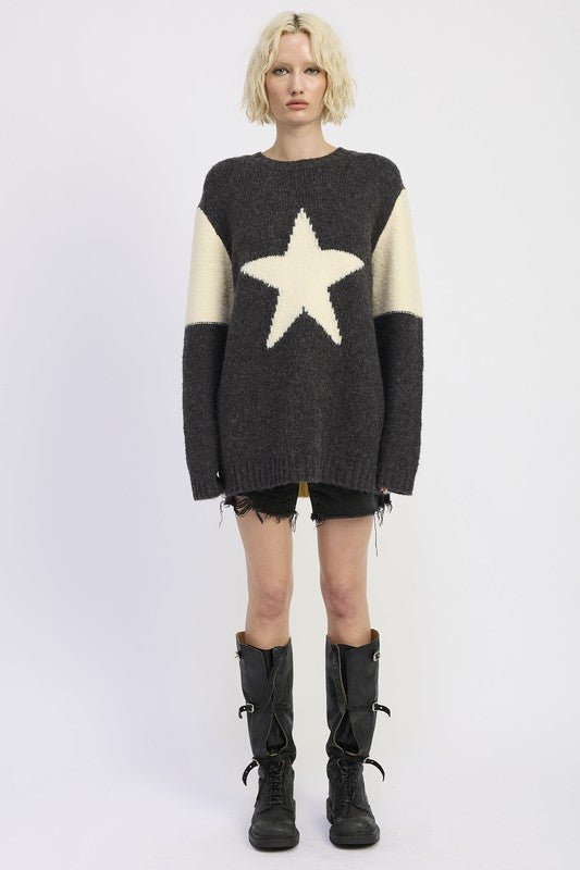 OVERSIZED SWEATER WITH STAR PRINT - Blu Lotus Boutique