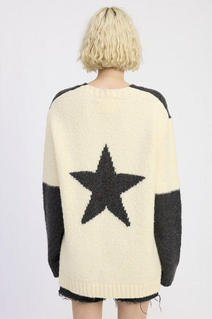 OVERSIZED SWEATER WITH STAR PRINT - Blu Lotus Boutique