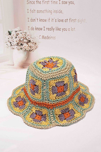 Packable crochet granny square bucket hat - Blu Lotus Boutique
