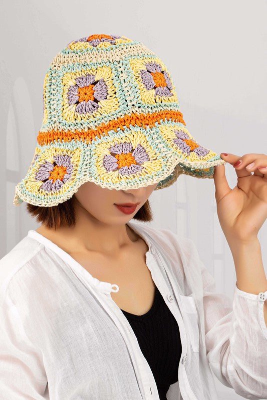 Packable crochet granny square bucket hat - Blu Lotus Boutique