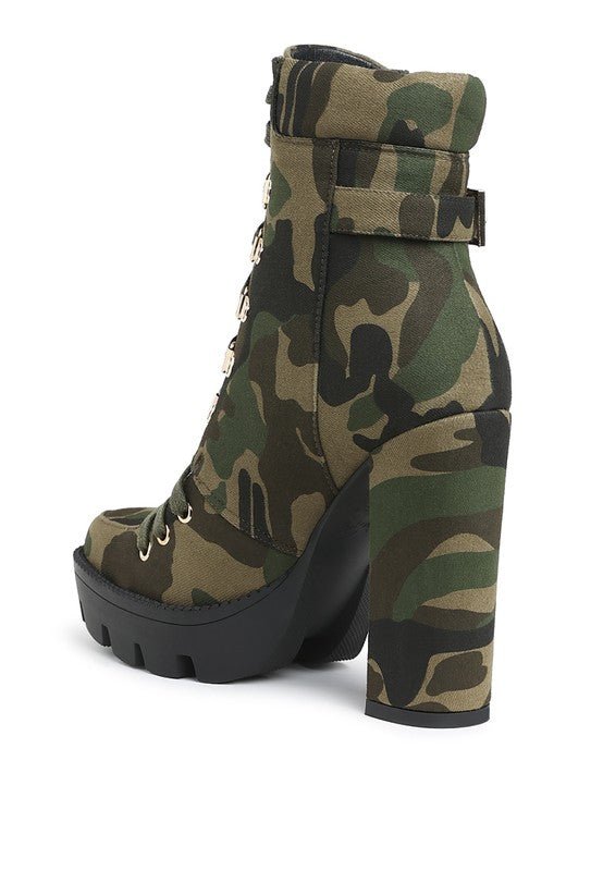 Palmetto Camouflage Ankle Boots - Blu Lotus Boutique