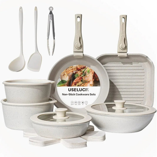 Pans Set Non Stick, Ceramic Cookware Set Detachable Handle,RV Kitchen Cooking Set Removeable Handles,Oven Safe, Induction Ready - Blu Lotus Boutique
