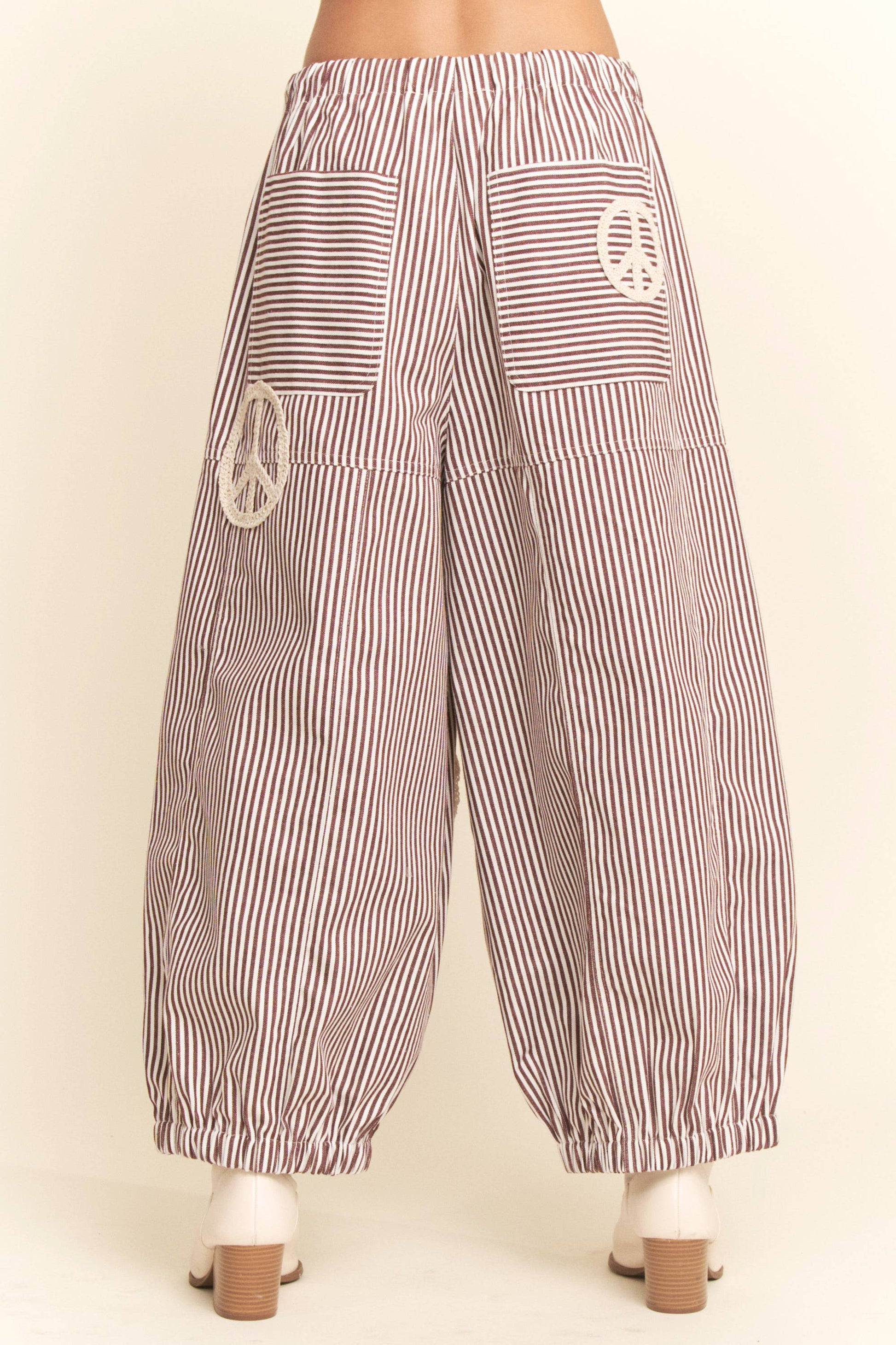 PEACE SIGN PINSTRIPE PALAZZO PANTS - Blu Lotus Boutique