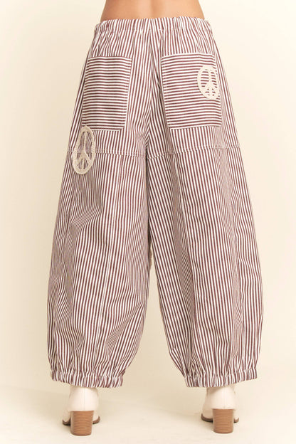 PEACE SIGN PINSTRIPE PALAZZO PANTS - Blu Lotus Boutique