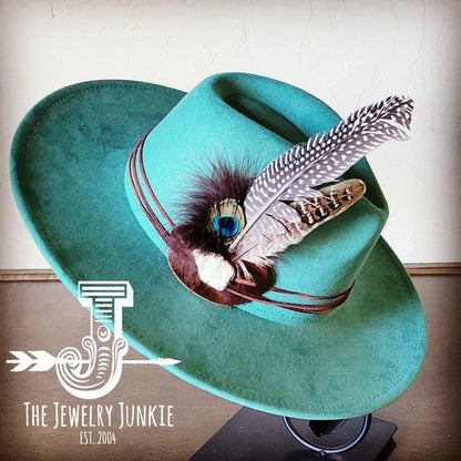 Peacock Guinea Feather&Turq Slab Haband Choice Hat - Blu Lotus Boutique