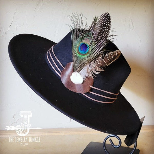 Peacock Guinea Feather&Turq Slab Haband Choice Hat - Blu Lotus Boutique