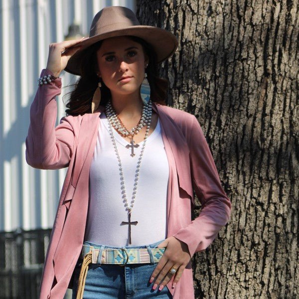Pearl and Copper Collar Necklace with Copper Cross - Blu Lotus Boutique