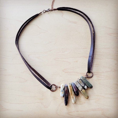Picasso Jasper Stone Necklace w Genuine Leather - Blu Lotus Boutique