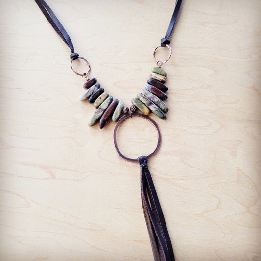 Picasso Jasper w Copper Hoop&Genuine LeatherTassel - Blu Lotus Boutique