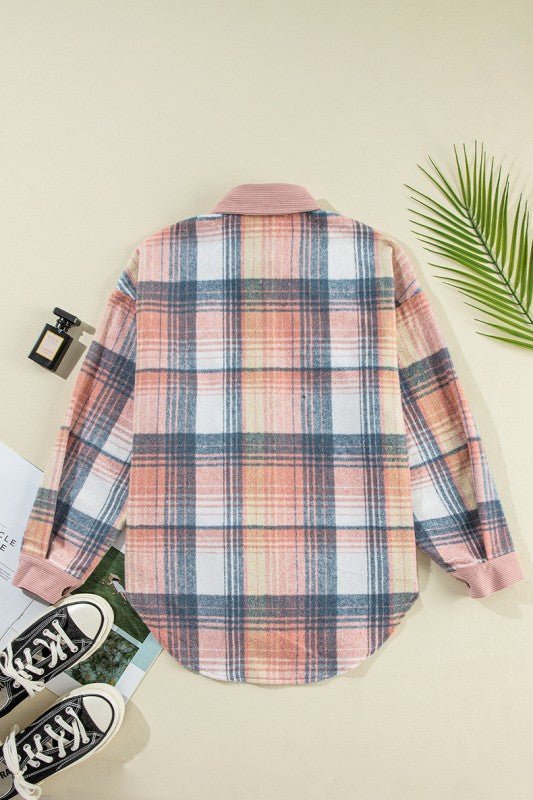 Plaid Corduroy Patchwork Chest Pocket Shacket - Blu Lotus Boutique
