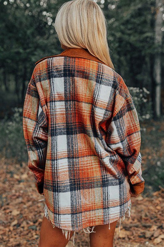 Plaid Corduroy Patchwork Chest Pocket Shacket - Blu Lotus Boutique