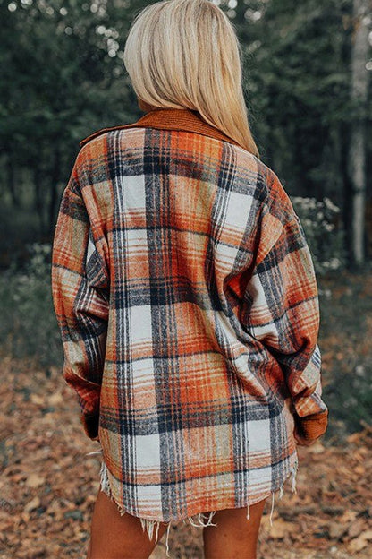 Plaid Corduroy Patchwork Chest Pocket Shacket - Blu Lotus Boutique