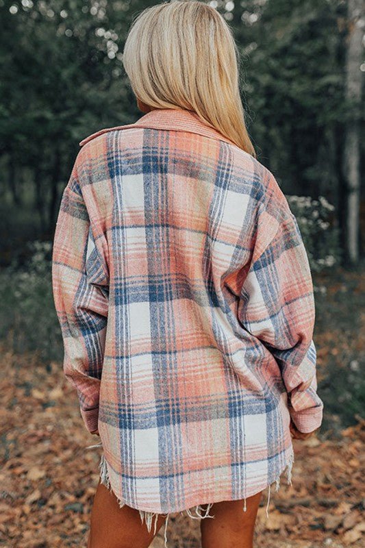 Plaid Corduroy Patchwork Chest Pocket Shacket - Blu Lotus Boutique