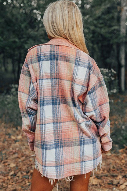 Plaid Corduroy Patchwork Chest Pocket Shacket - Blu Lotus Boutique