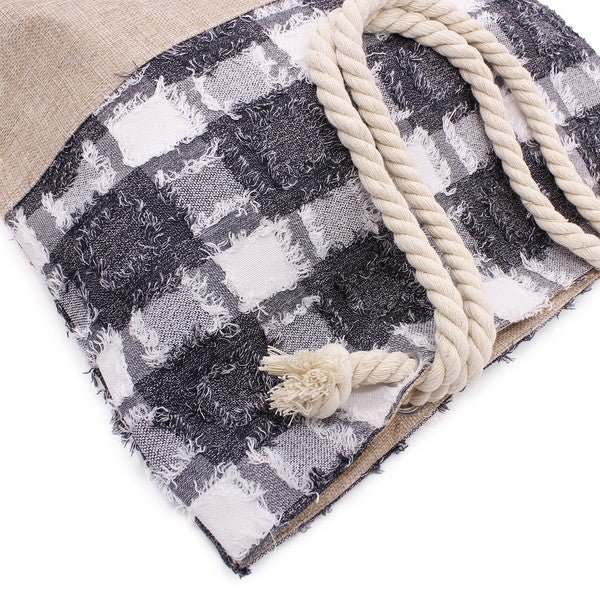 PLAID FRAYED TWEED BEACH TOTE BAG - Blu Lotus Boutique