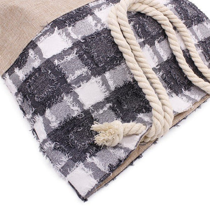 PLAID FRAYED TWEED BEACH TOTE BAG - Blu Lotus Boutique